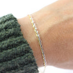 14K gold dainty sparkle bracelet with tri-color Singapore chain by Sash Jewelry, featuring a delicate and elegant design.