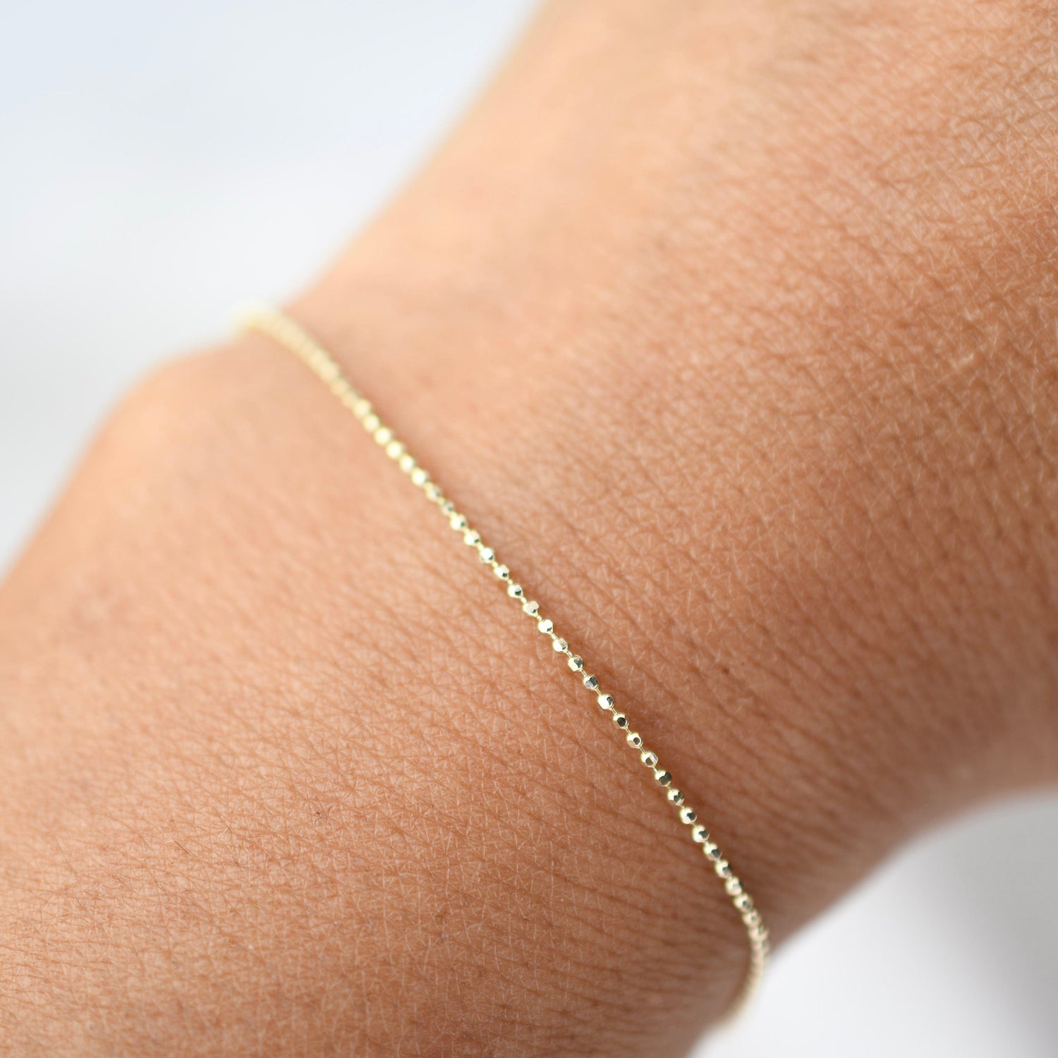 14K Gold Diamond Cut Bead Chain Bracelet - 1.1mm Bead Chain Bracelet - Sash Jewelry