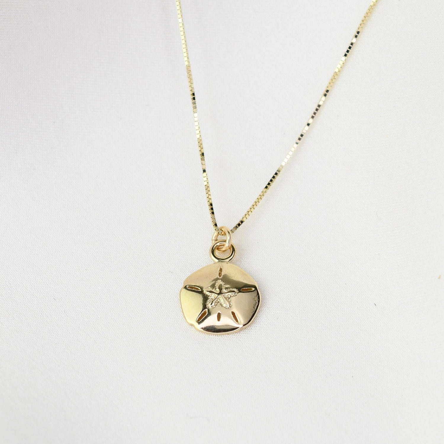 14K Solid Gold Sand Dollar Necklace — Tiny Sand Dollar Pendant