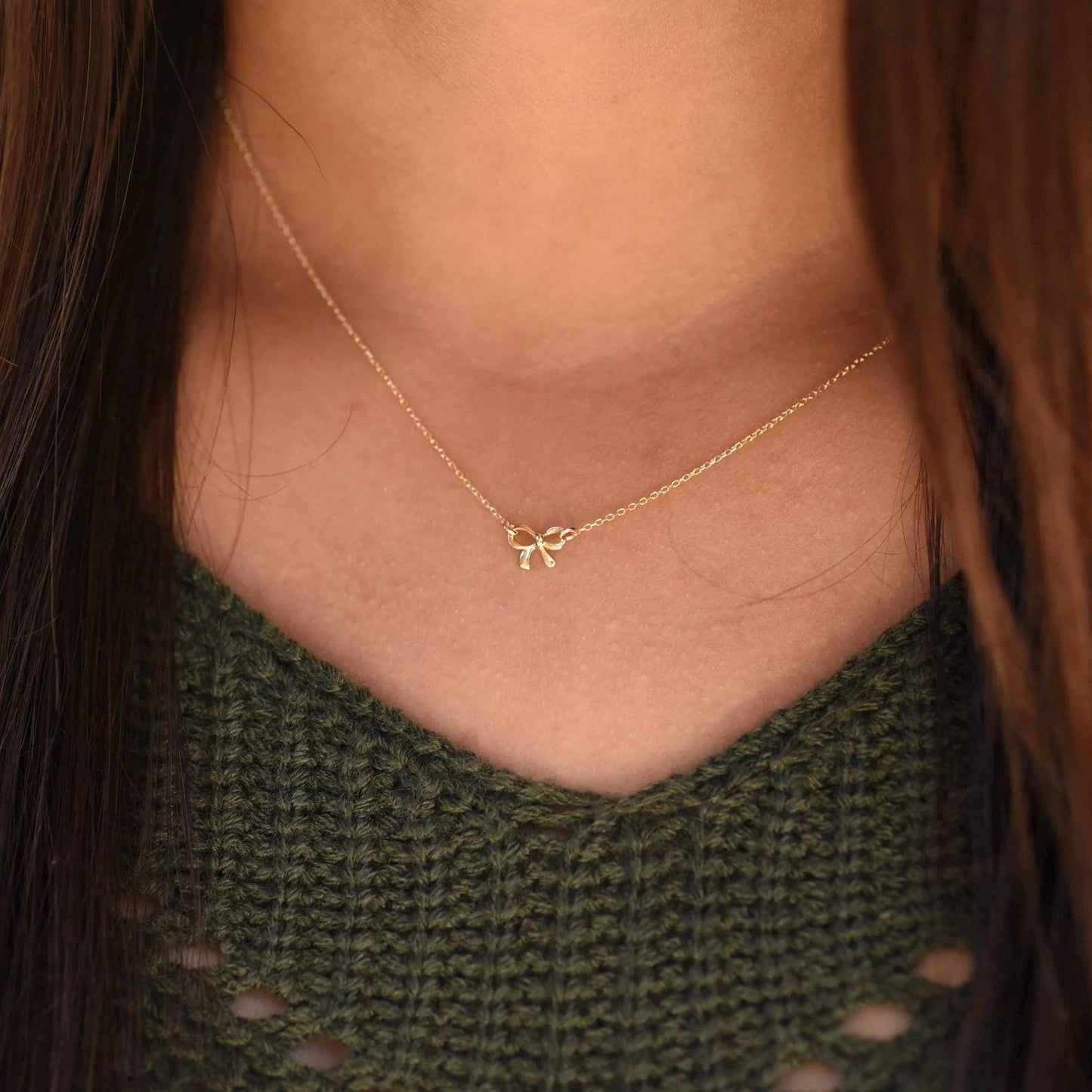 14K Gold Bow Necklace