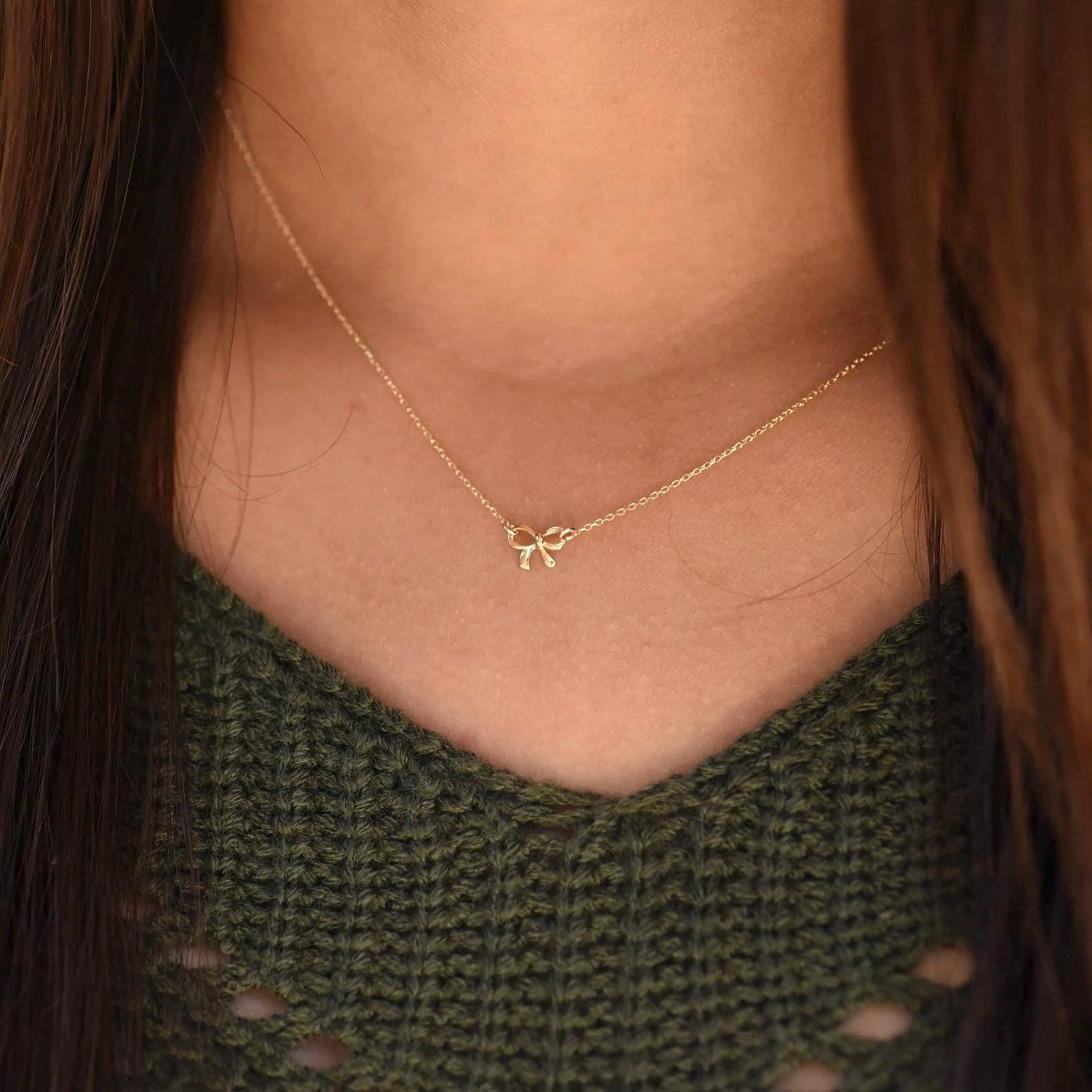 14K Gold Bow Necklace - Sash Jewelry