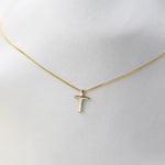 14K Solid Gold Floating Cross Necklace: Minimalist Curb Chain - Sash Jewelry
