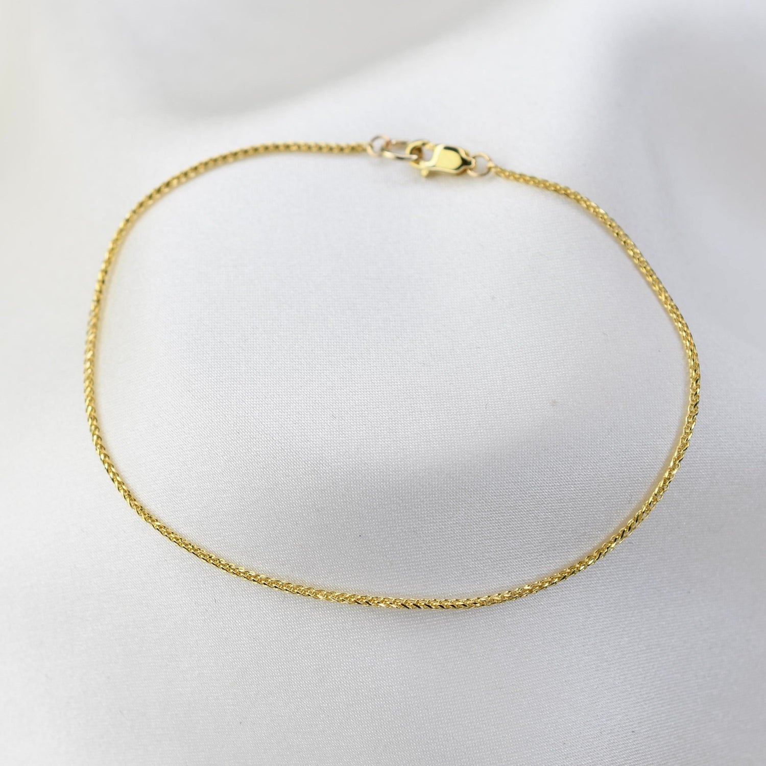 14K Solid Gold Wheat Chain Bracelet: Delicate Minimalist Style - Sash Jewelry