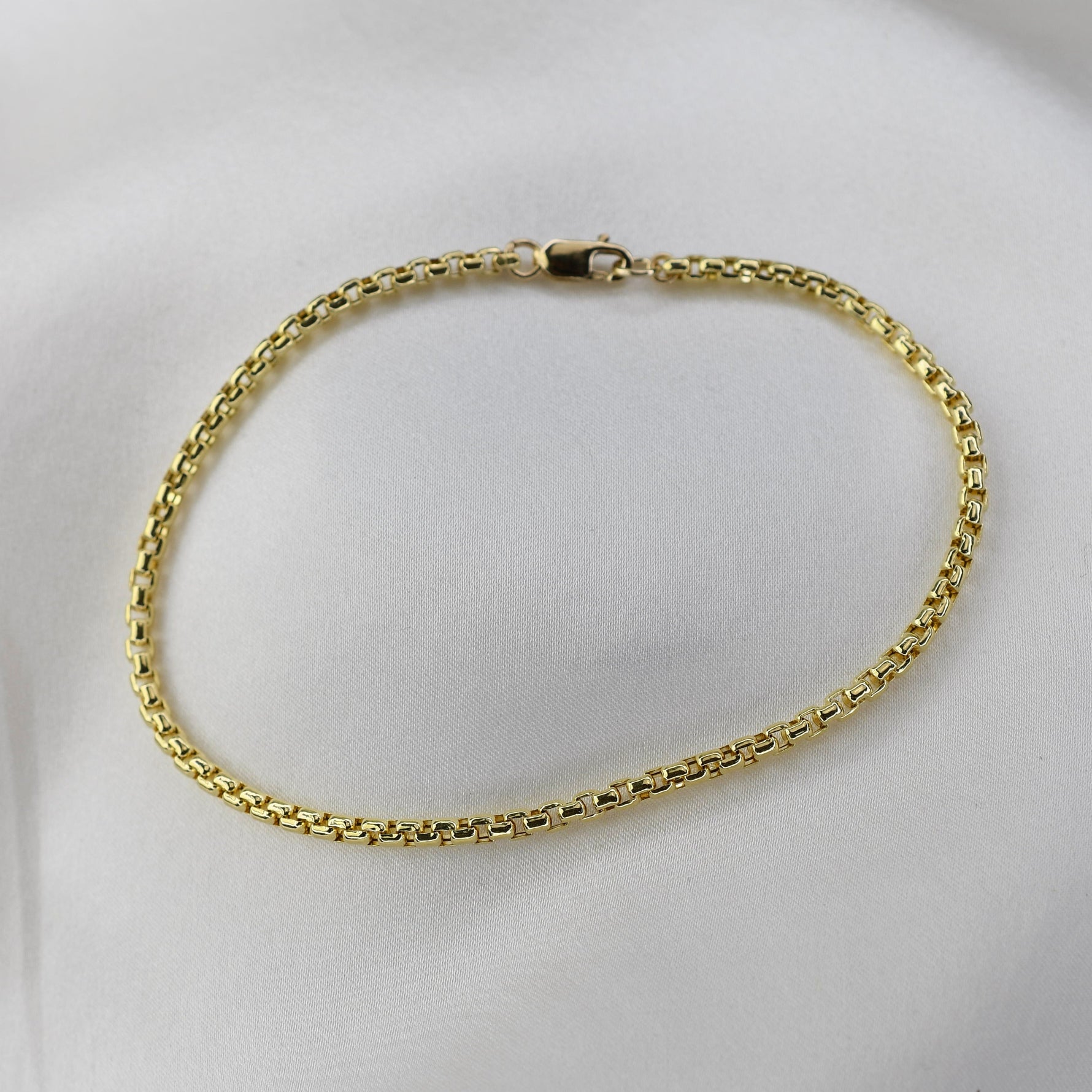 14K Gold Men's Box Chain Bracelet: 2.5mm Rounded Design - Sash Jewelry