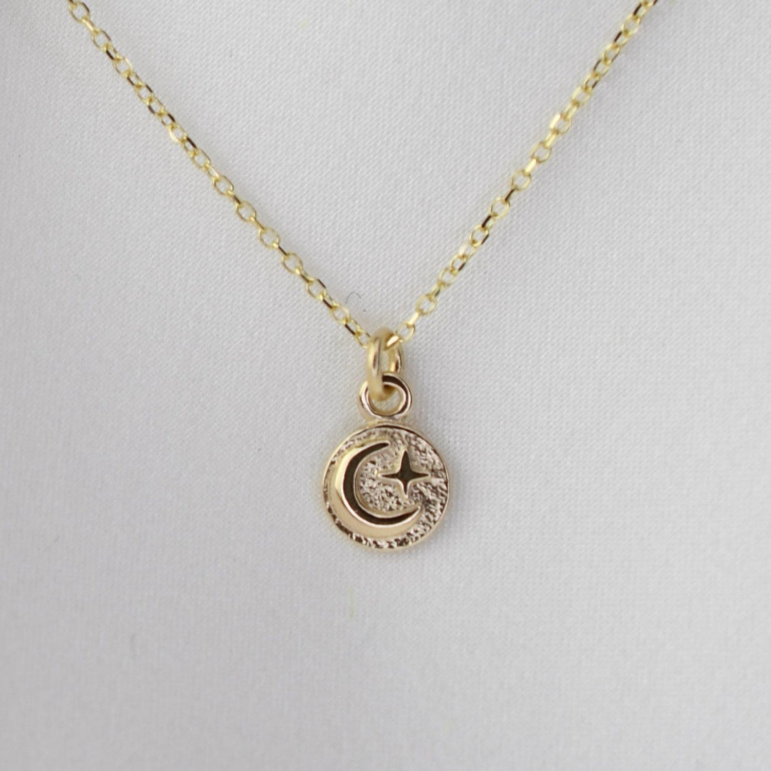 14K Gold Moon and Star Charm Necklace - Sash Jewelry