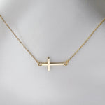 14k Gold Sideways Cross Necklace, Religious Jewelry, Mothers Gift - Sash Jewelry