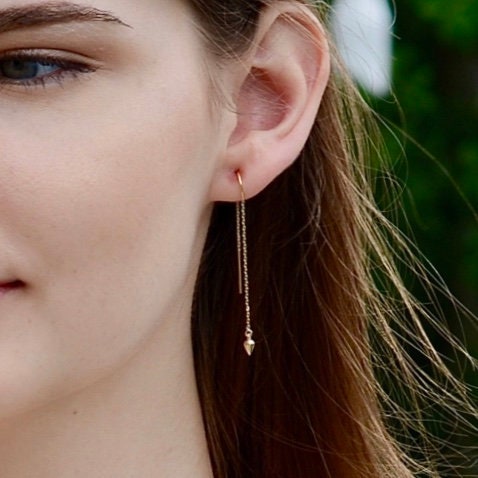 14K Solid Gold Threader Earrings | Dainty Gold Earrings