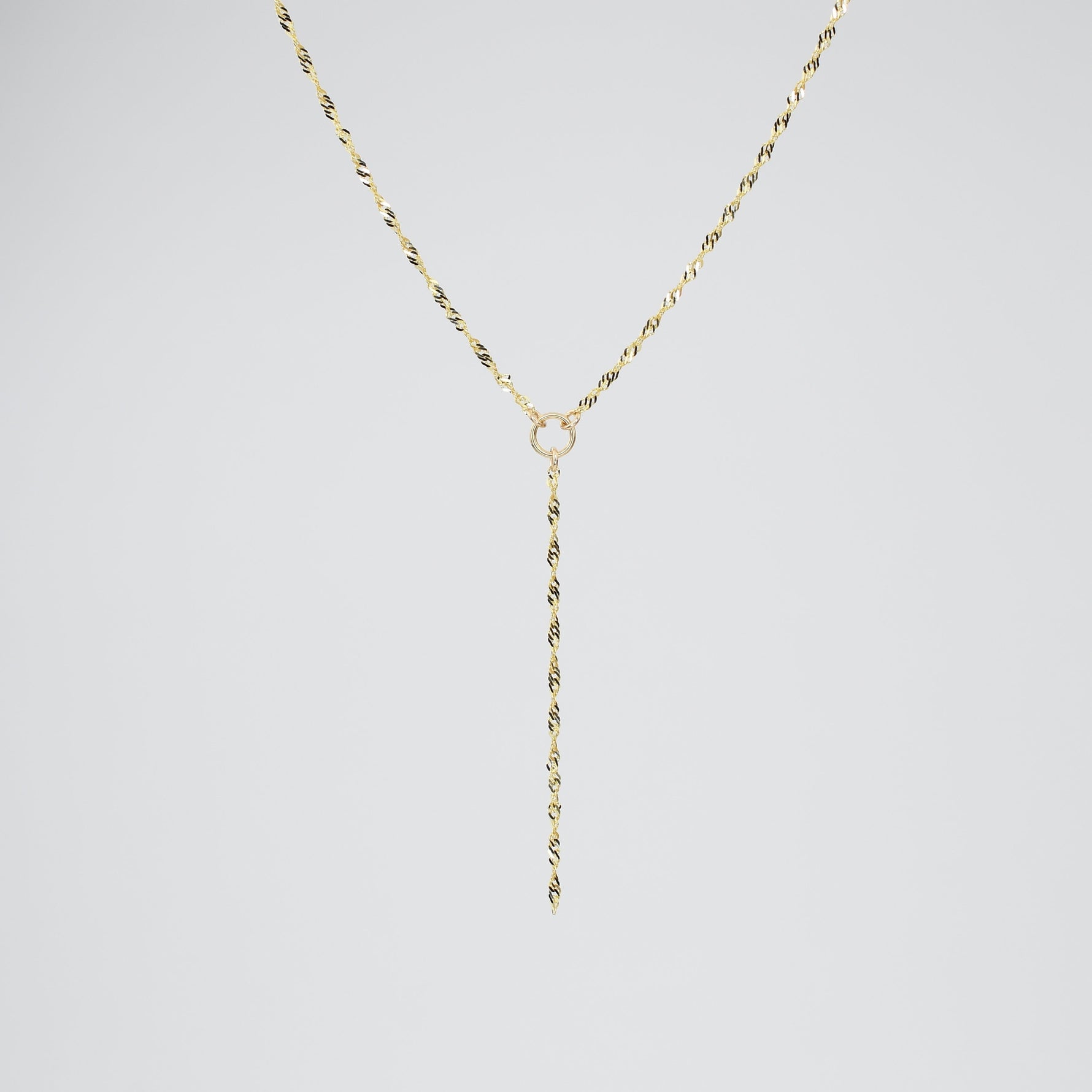 14k solid gold y necklace dainty sparkle drop chain necklace 1.8mm