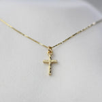 14K Gold Tiny Hammered Cross Necklace - Sash Jewelry