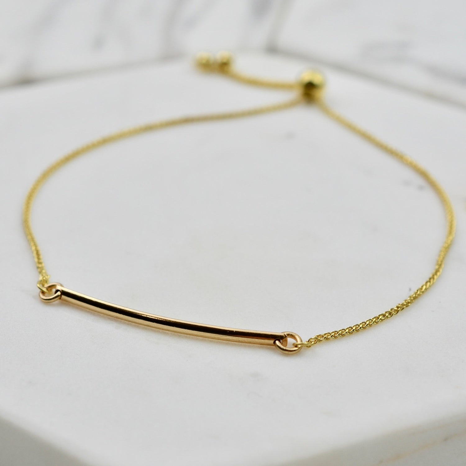 14K Solid Gold Bar Bracelet — Adjustable Minimalist Gold Bar Bracelet