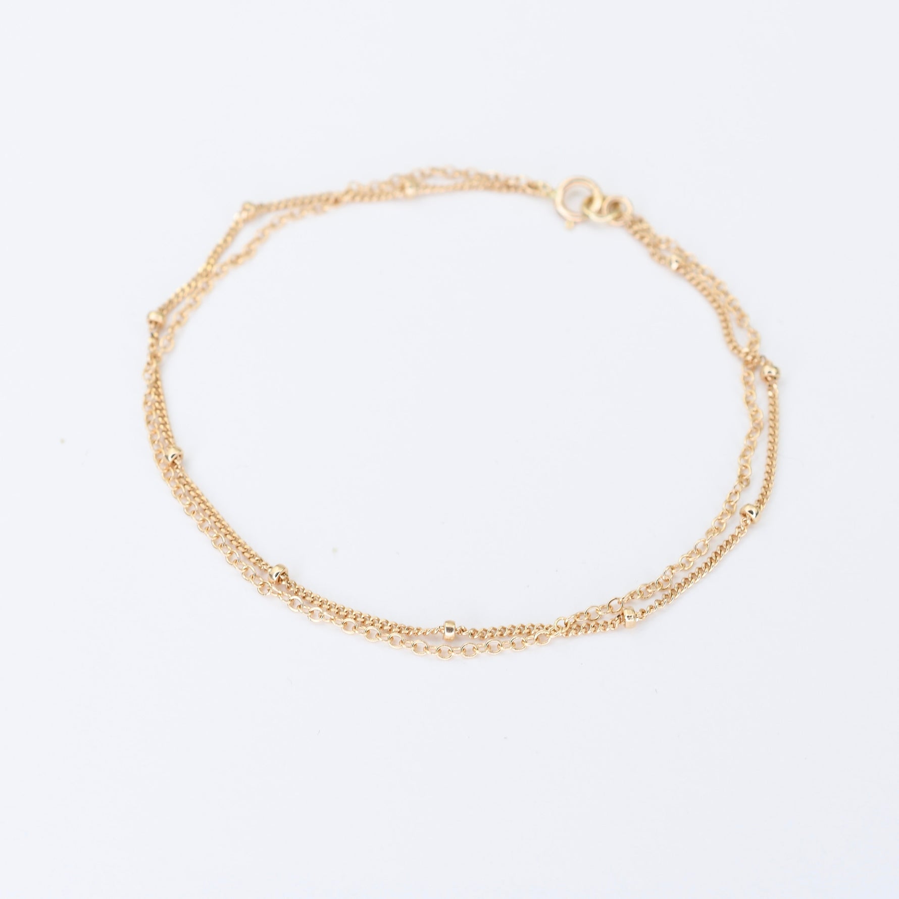 14K Gold Double Chain Bracelet – Cable & Satellite Chain - Sash Jewelry