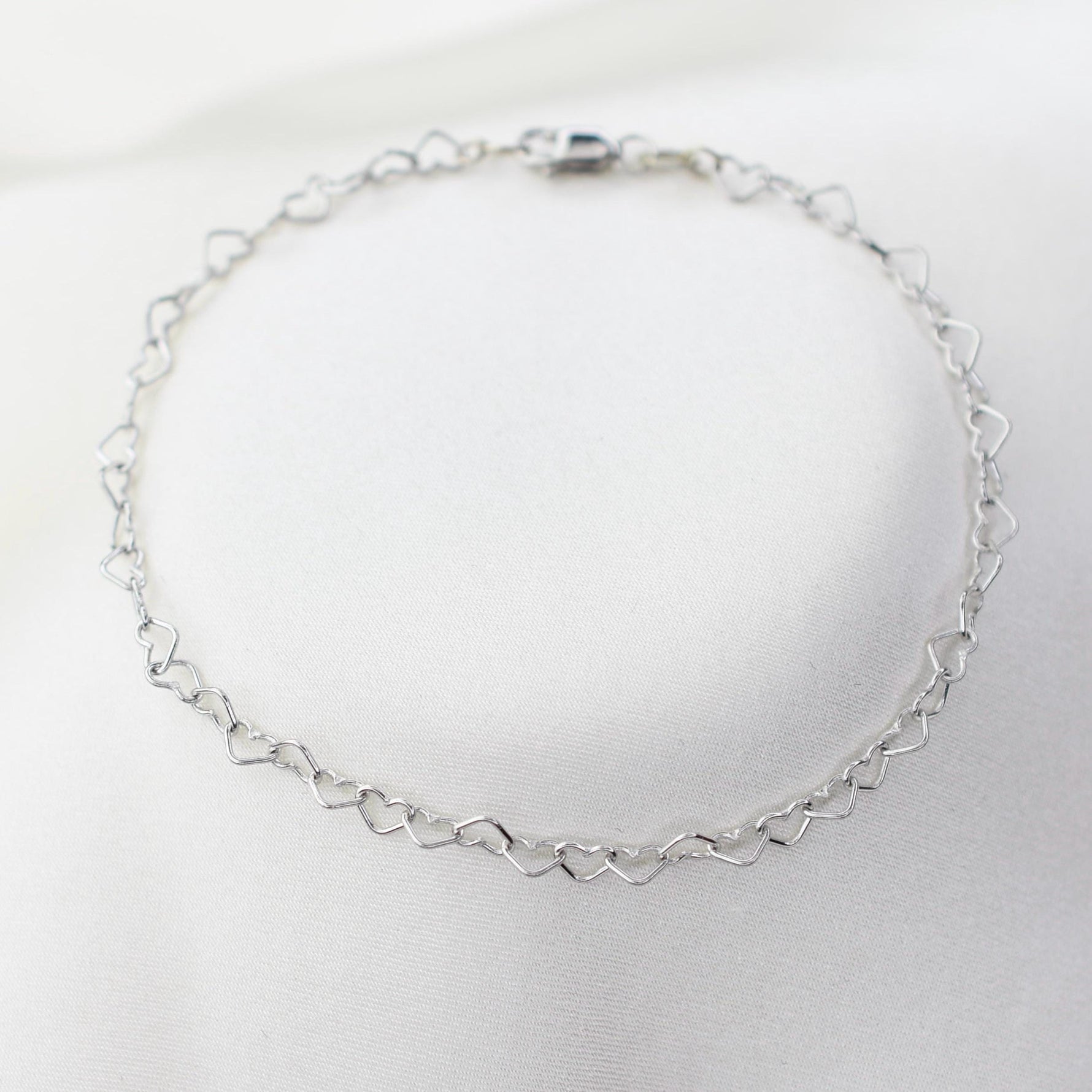 14k White Gold Heart Chain Bracelet - Sash Jewelry
