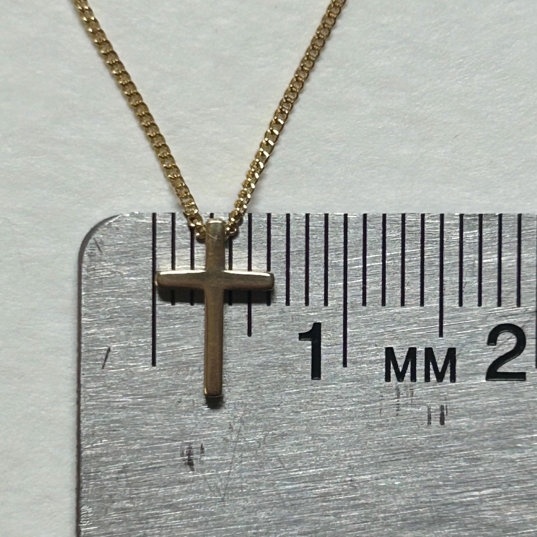 14K Solid Gold Floating Cross Necklace: Minimalist Curb Chain - Sash Jewelry