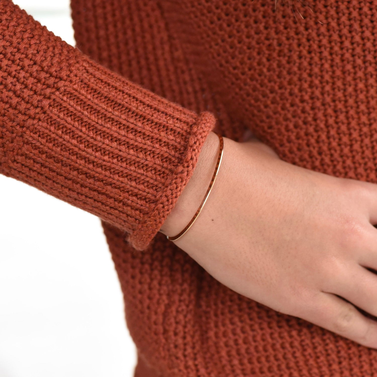 14K Solid Gold Cuff Bracelet – Minimalist Gold Cuff, Thin Open Bracelet - Sash Jewelry