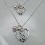 Mother Daughter heart Infinity necklace set, Heart Infinity necklaces, Silver Infinity, Pink Pearl Necklace - Sash Jewelry