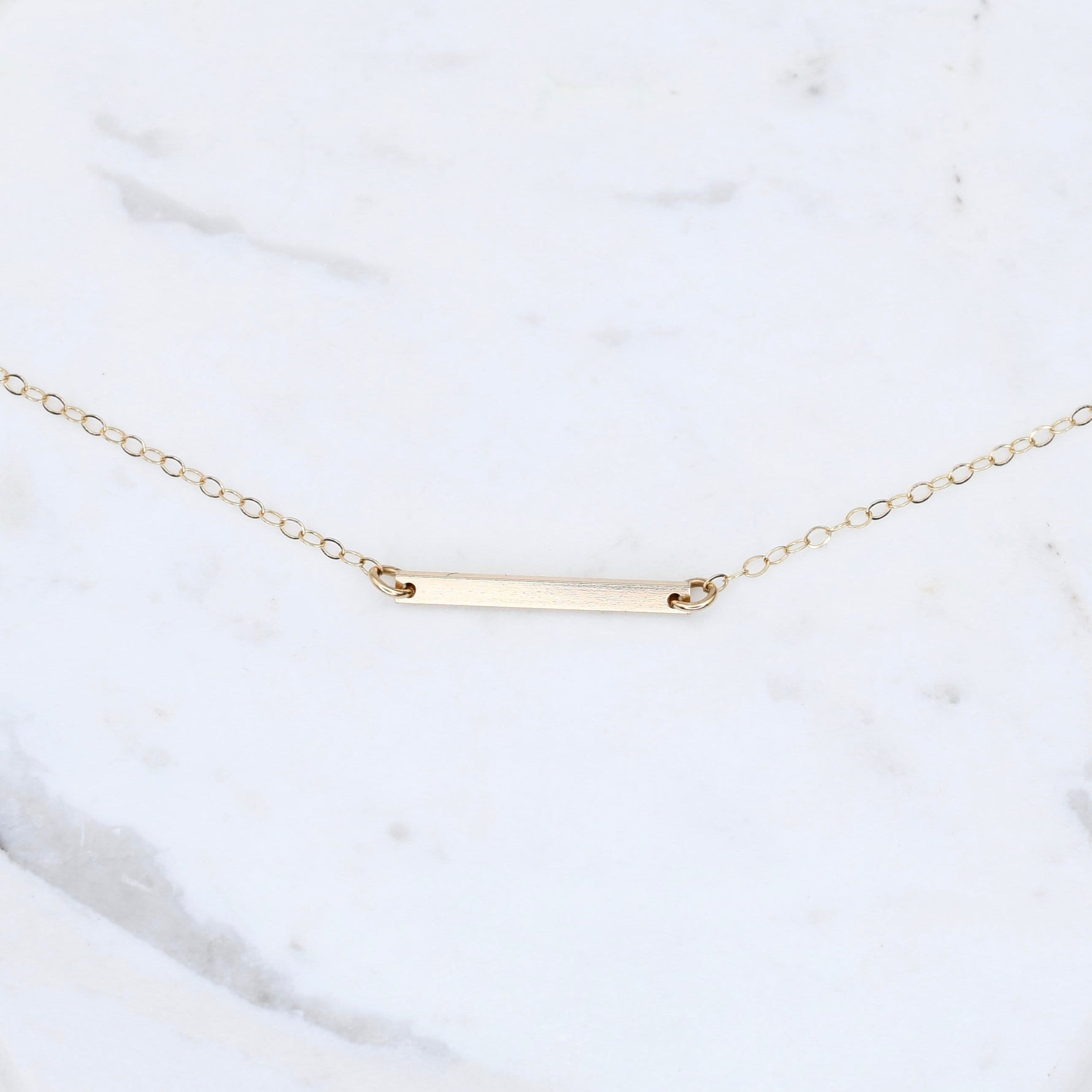 14k solid gold bar necklace dainty minimalist gold bar pendant flat cable chain