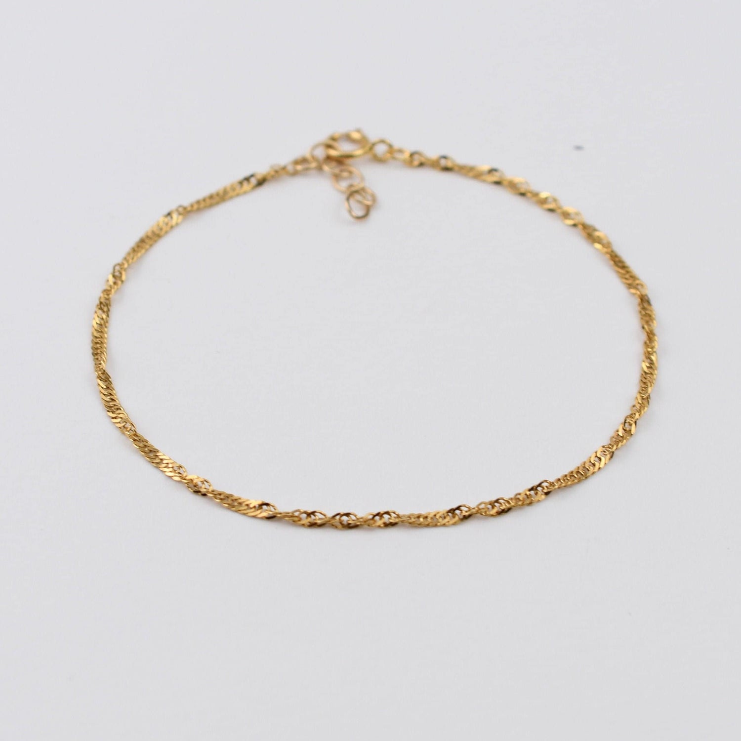 14K solid gold Singapore chain bracelet 1.8mm dainty twisted adjustable bracelet