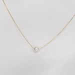 14K Gold Delicate Pearl Necklace: Floating Pearl Choker - Sash Jewelry