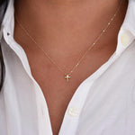 14K Gold Delicate Floating Cross Necklace - Sash Jewelry
