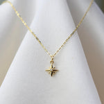 14K Gold North Star Necklace — Diamond Starburst Pendant, Dainty Solid Gold Necklace