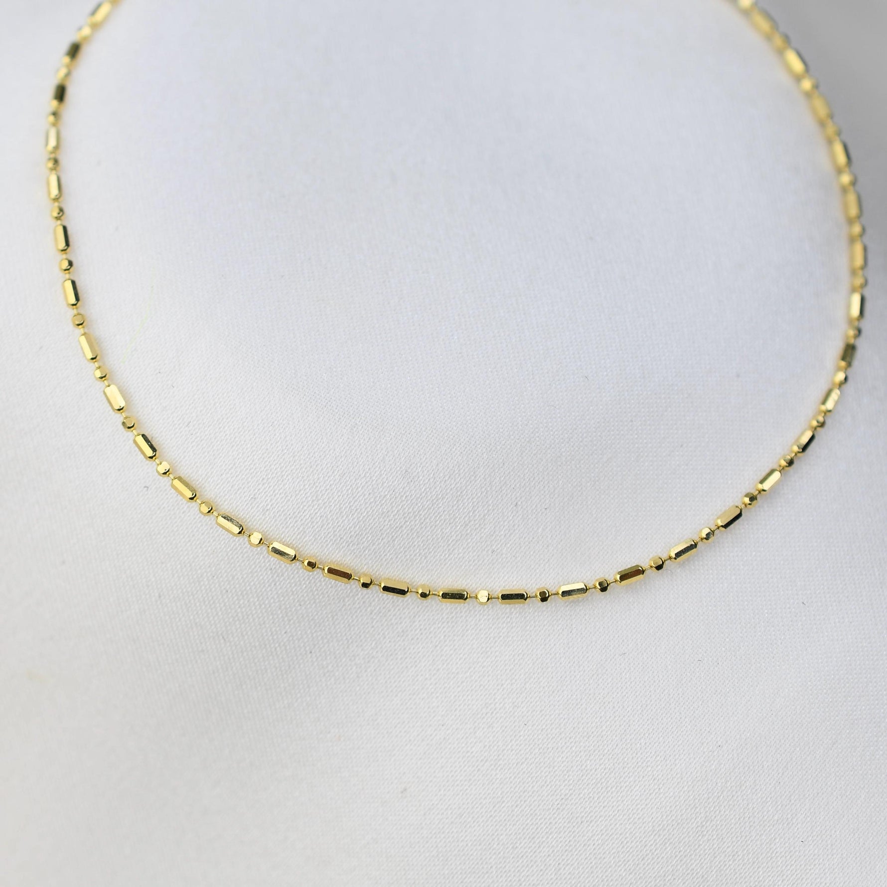 14K Gold 0.9mm Alternating Cylinder and Round Bead Chain Bracelet - Sash Jewelry