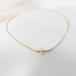 14K Solid Gold Side Cross Bracelet: Minimalist Christian Jewelry - Sash Jewelry