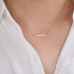 14k solid gold bar necklace dainty minimalist gold bar pendant flat cable chain