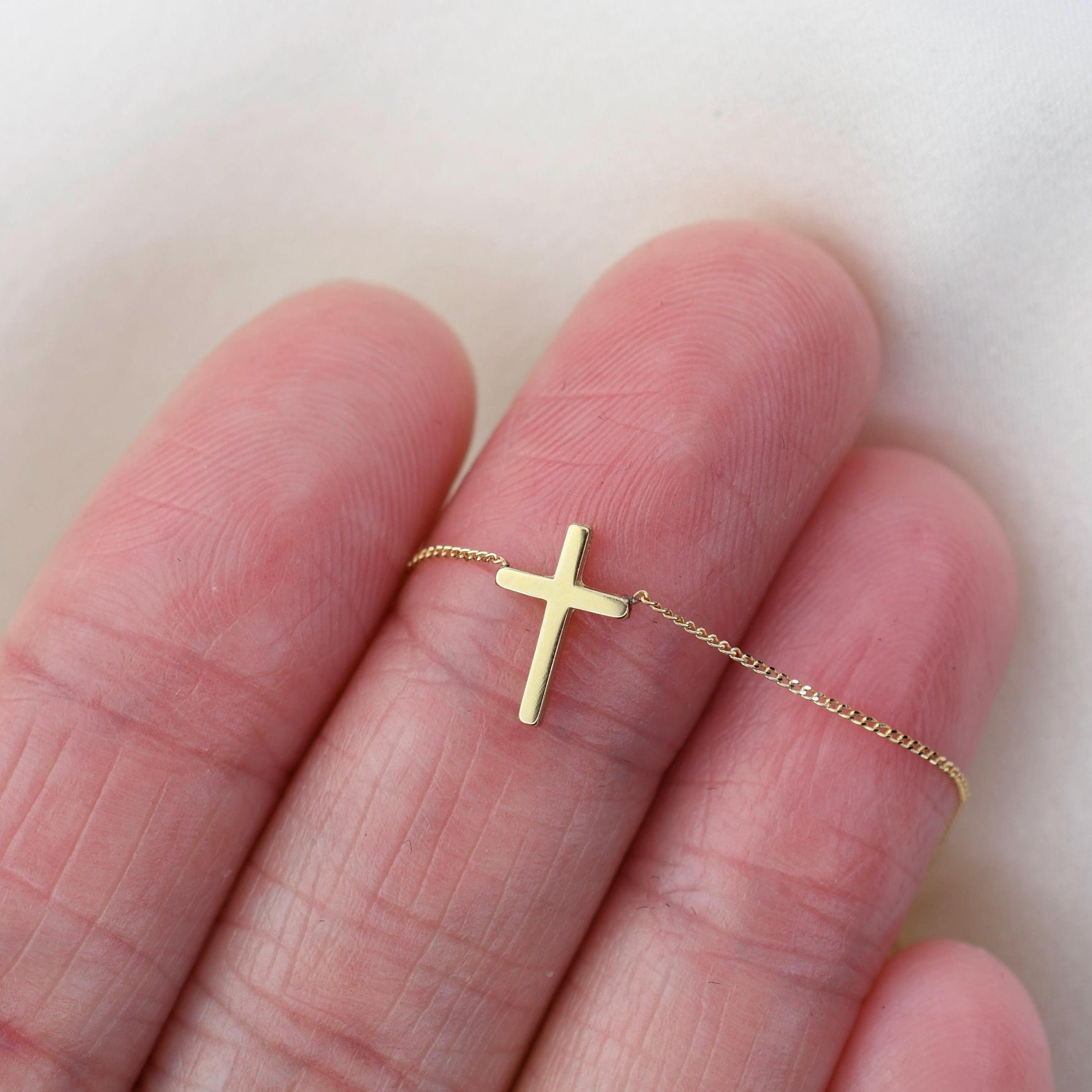 14K Gold Dainty Tiny Cross Necklace — Delicate Floating Cross Necklace - Sash Jewelry