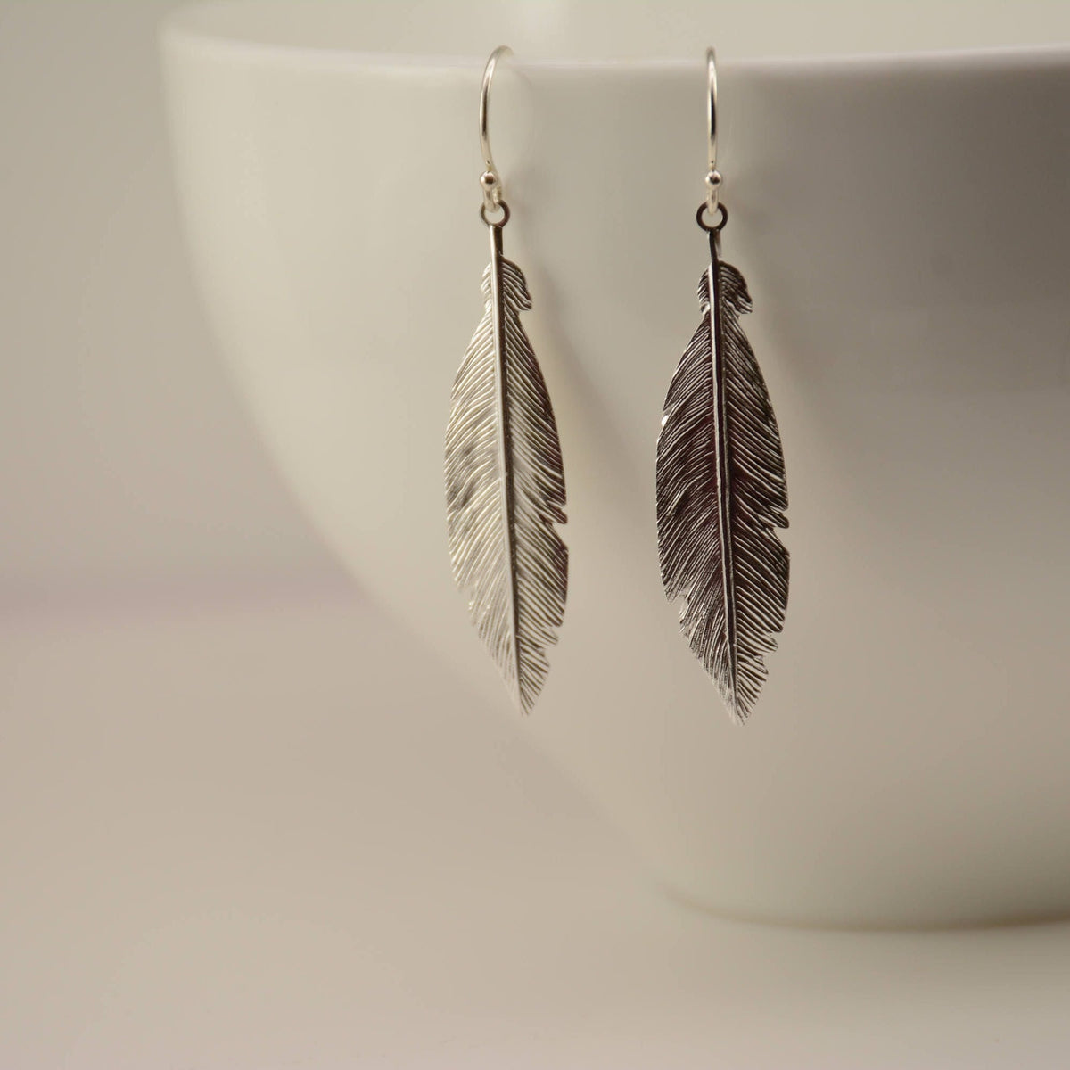 Feather Earrings – Minimalist Feather Dangle Earrings - Sash Jewelry