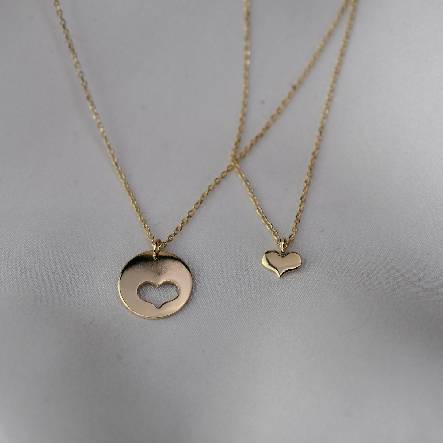14K gold mother daughter heart necklace set