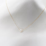 Floating Pearl Necklace – 14K Solid Gold Delicate Pearl Choke - Sash Jewelry
