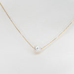 Floating Pearl Necklace – 14K Solid Gold Delicate Pearl Choke - Sash Jewelry