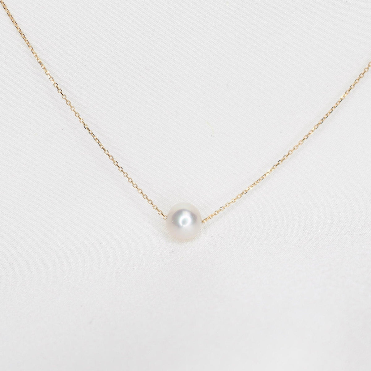 Floating Pearl Necklace – 14K Solid Gold Delicate Pearl Choke - Sash Jewelry