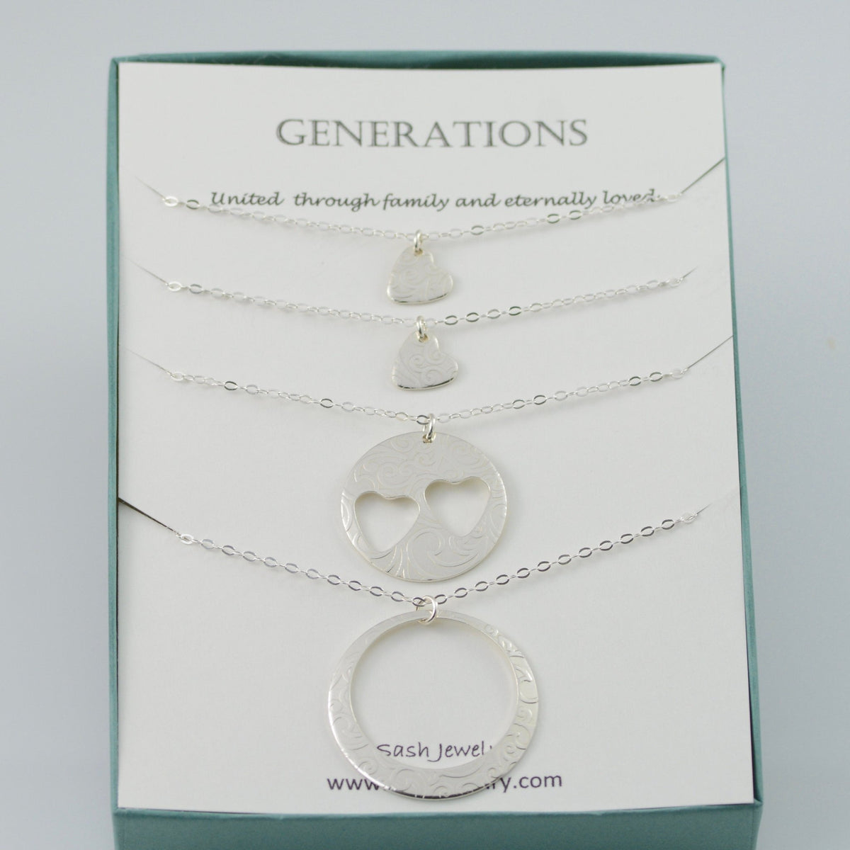 Generations Necklace Set (Grandmother Mother Two Granddaughters) – 4 Necklace Set - Sash Jewelry