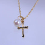 Girls Gold Cross Necklace with Freshwater Pearl - Sash Jewelry