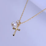 Girls Gold Cross Necklace with Freshwater Pearl - Sash Jewelry