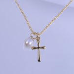 Girls Gold Cross Necklace with Freshwater Pearl - Sash Jewelry