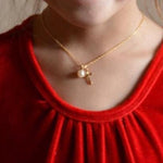 Girls Gold Cross Necklace with Freshwater Pearl - Sash Jewelry