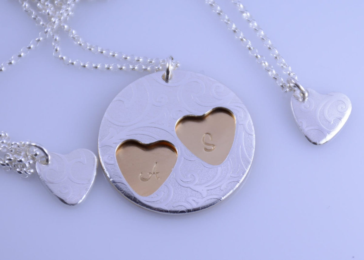 Mother and Daughters Necklace Set – Personalized Family Heart Necklace Gift - Sash Jewelry