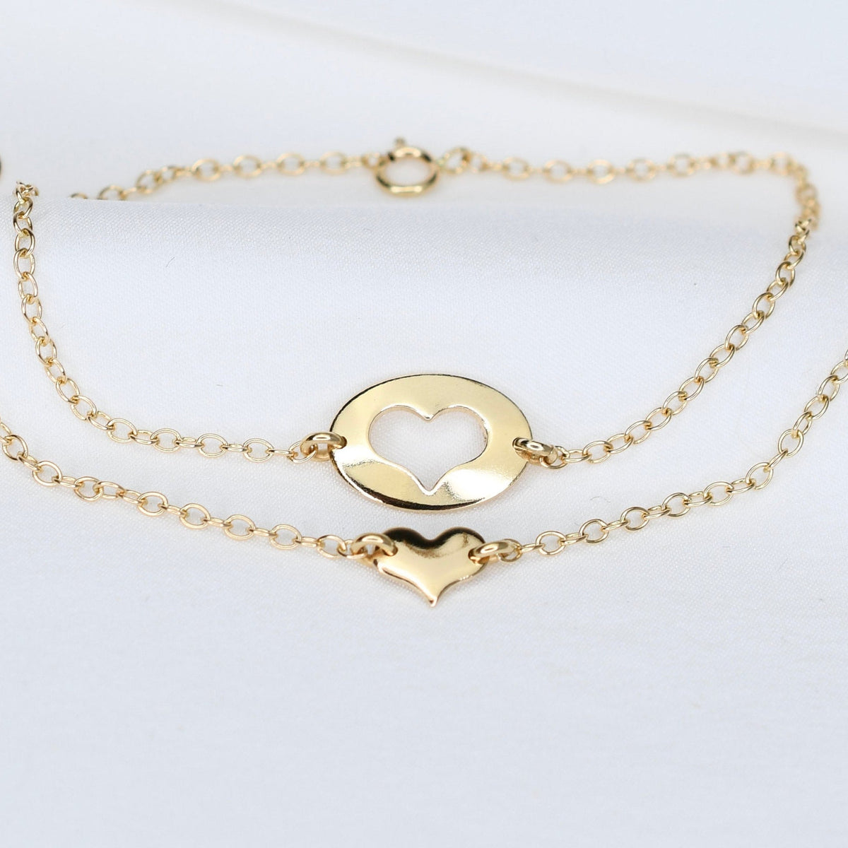 Mother Daughter Bracelet Set – 14K Gold Heart Charm Bracelets - Sash Jewelry