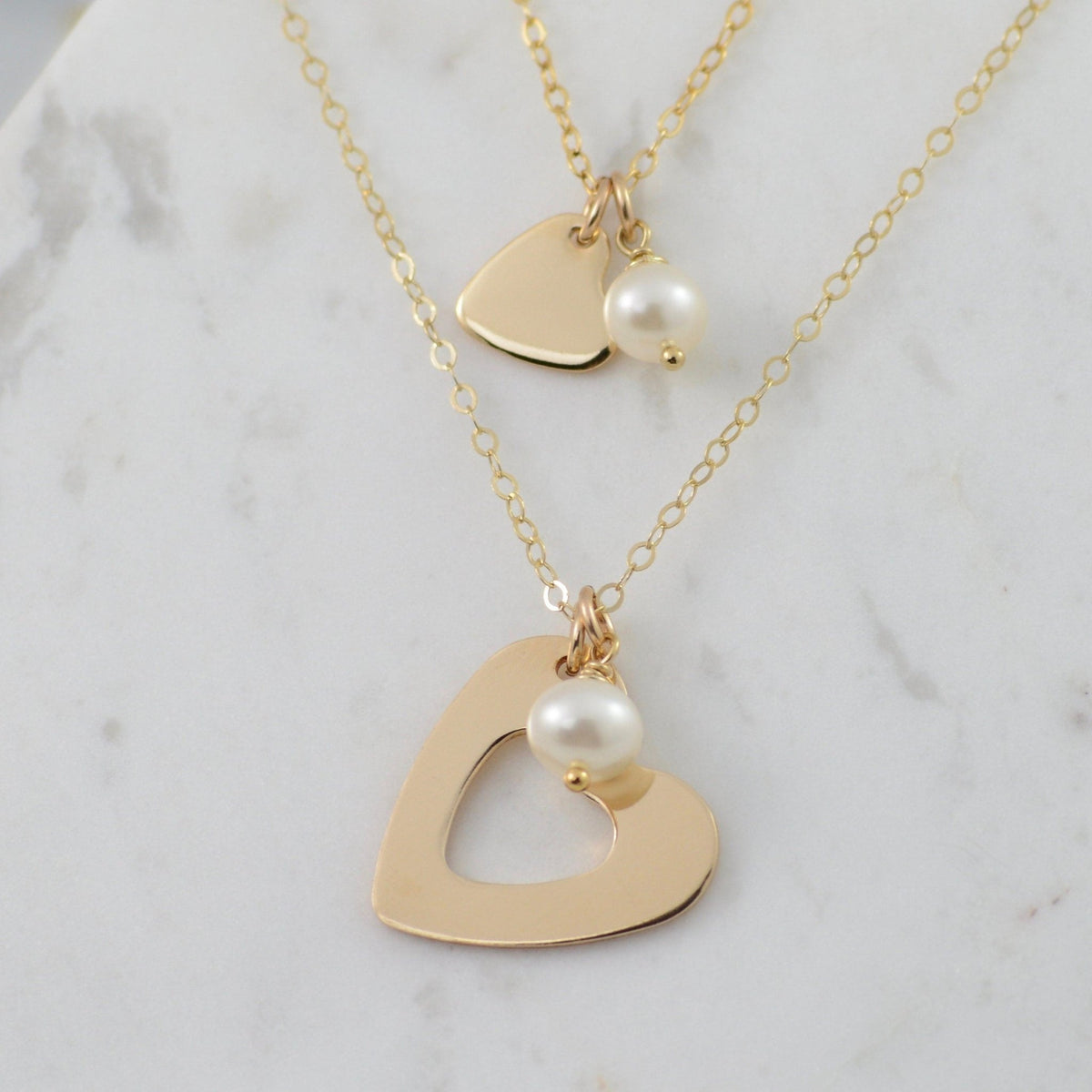 Mother Daughter Heart and Pearl Necklace Set - Sash Jewelry