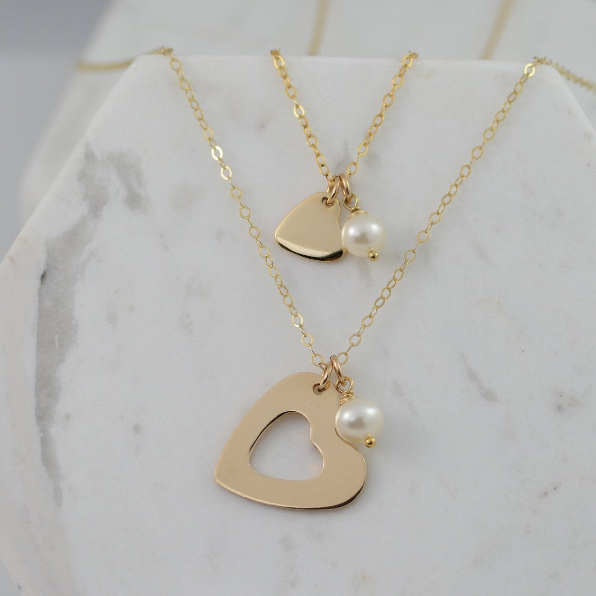 Mother Daughter Heart and Pearl Necklace Set - Sash Jewelry