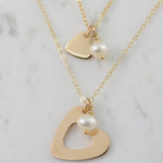 Mother Daughter Heart and Pearl Necklace Set - Sash Jewelry