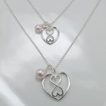 Mother Daughter Heart Infinity Necklace Set – Sterling Silver Infinity Necklaces with Pink Swarovski Pearls - Sash Jewelry
