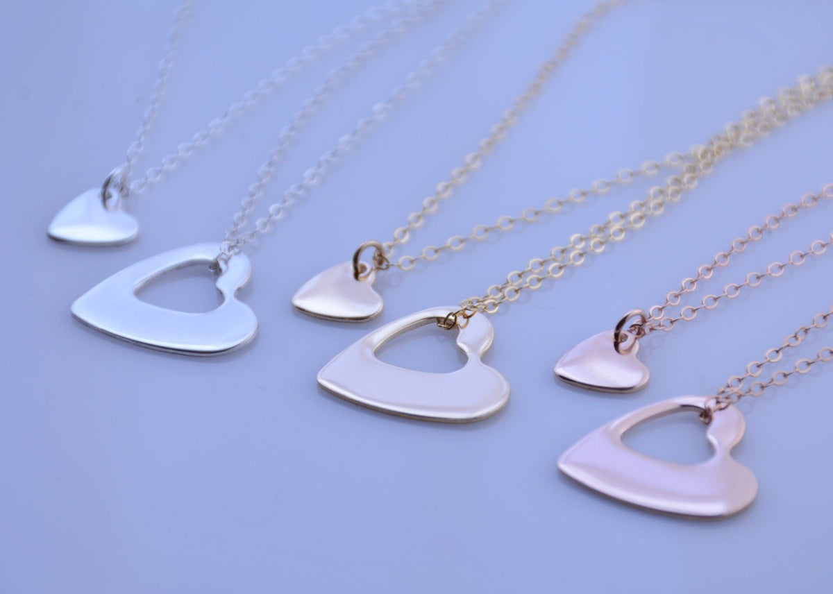 Mother Daughter Heart Necklace Set – Sterling Silver, Gold Filled or Rose Gold Filled - Sash Jewelry