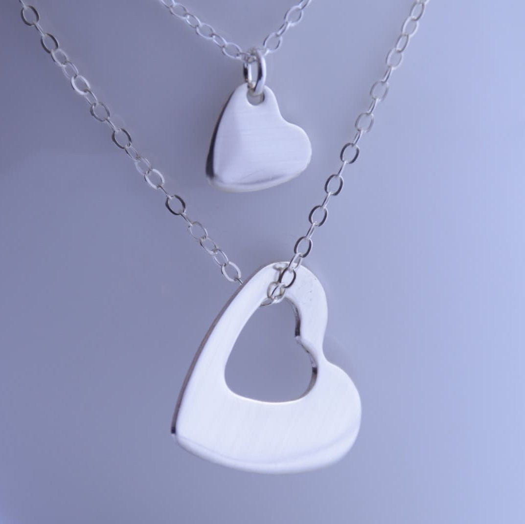 Mother Daughter Heart Necklace Set – Sterling Silver, Gold Filled or Rose Gold Filled - Sash Jewelry