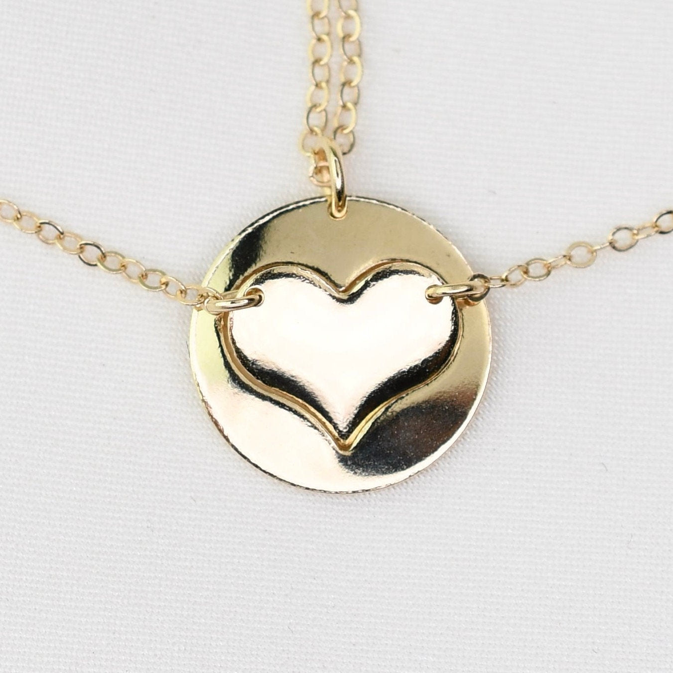 Mother Daughter Necklace Set – 14K Solid Gold Charm Necklace Set (Mom + Daughter Heart) - Sash Jewelry