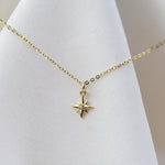 North Star 14K Gold Necklace — Diamond Starburst Charm - Sash Jewelry