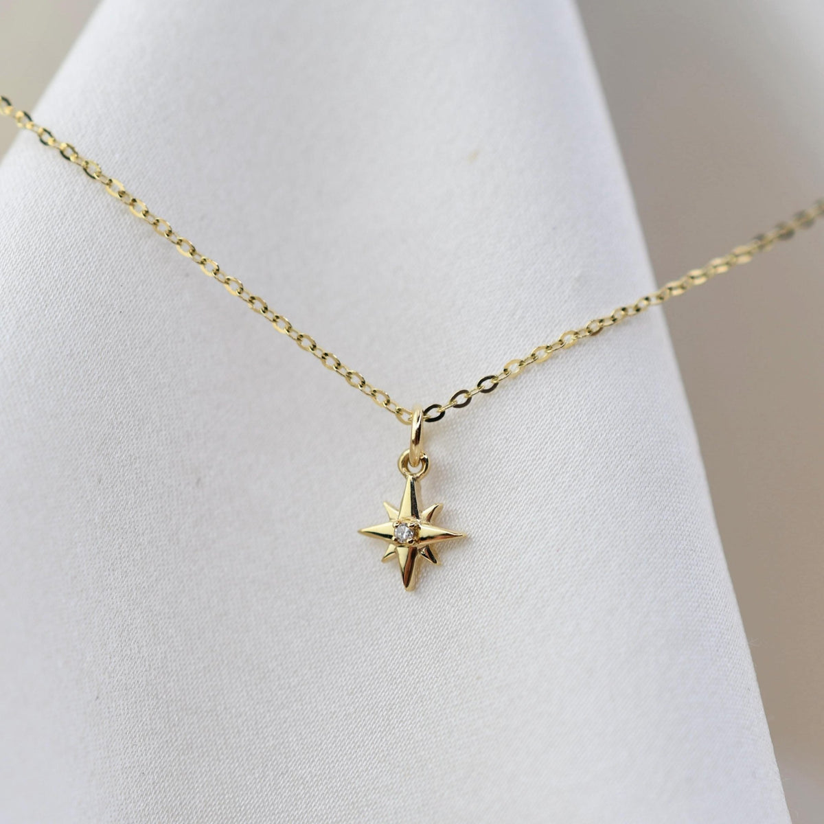North Star 14K Gold Necklace — Diamond Starburst Charm - Sash Jewelry