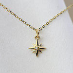 North Star 14K Gold Necklace — Diamond Starburst Charm - Sash Jewelry